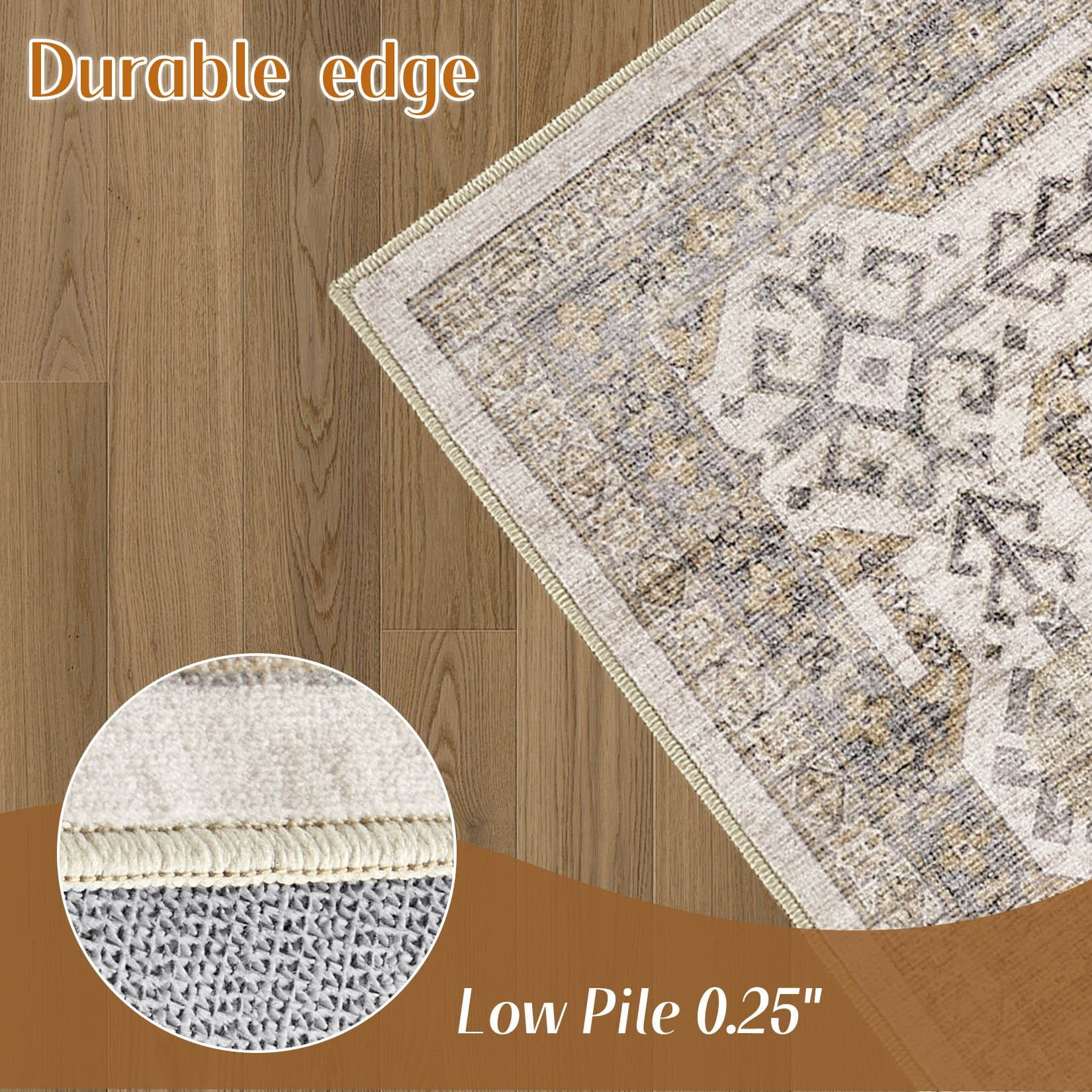 UERMEI 2'x3' Washable Area Rugs for Entryway, Modern and Vintage Non Slip Carpet, Low Pile Indoor Rug for Bathroom Home Decor Carpets, Beige Brown