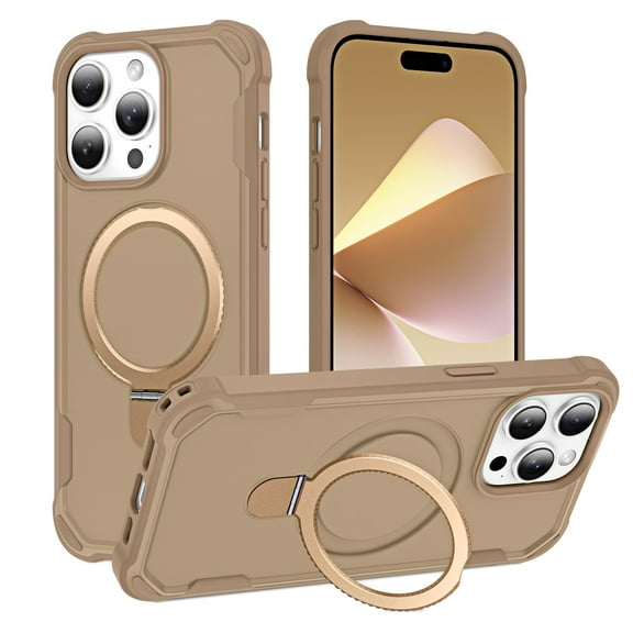Allytechgroup Military-Grade Shockproof iPhone 14 Pro Max Case, MagSafe-Compatible Apple iPhone 14 Pro Max Cover with Magnetic Back Cover & Built-in Ring Holder Kickstand for Car Mount Case,Desertgold