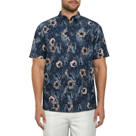 Cafe Luna Men’s Tropical Flower Print Short Sleeve Shirt, up to Size 5XL