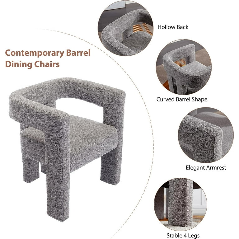 Tabaray Modern Boucle Dining Chair Set of 4 Sherpa Barrel Accent Chairs Upholstered Armchair Comfy Side Chair for Kitchen Living Room Reception