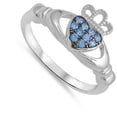 thumbnail image 4 of CHOOSE YOUR COLOR Simulated Aquamarine Claddagh Heart Friendship Ring 925 Sterling Silver Band Blue CZ Female Size 8, 4 of 4