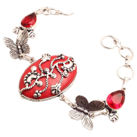 Silver Plated Bracelet For Women, Fashion Jewelry Silver Plated Bracelet, Handmade Gemstone Bracelet Jewelry For Women And Girls Charm Bracelet Coral Gemstone Bracelet, 21 Gms BRA-0839