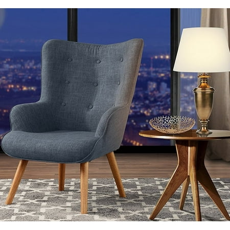 Modular Overstuffed Upholstered Chair - Accent Chair for Living Room, Upholstered Linen Arm Chairs with Tufted Button Detailing and Natural Wooden Legs (Light Grey)