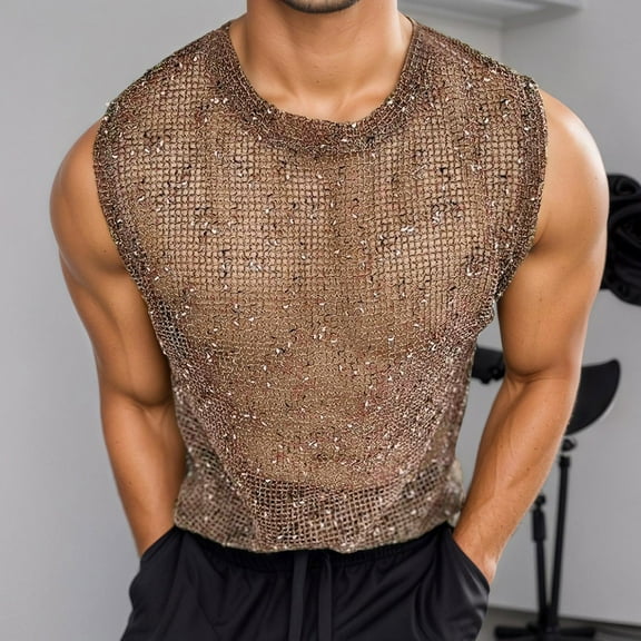 TIANZEN Knitted Sleeveless Mesh Tank Top Party Wear Casual Summer Muscle Shirt Breathable Openwork Design Comfortable Fit Mens Shirts Bulk Big T Shirt Shirts Men