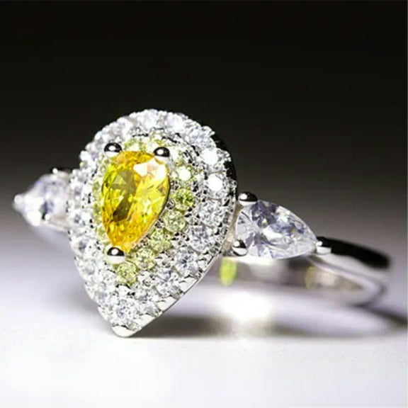 EOEMY 2Ct Pink/White Water Drop Cz Wedding Ring 925 Silver Women'S Engagement Size 4-9