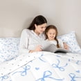 thumbnail image 4 of Manfei Light Blue Bows Love Hearts Twin Comforter Sets for Girls, Cute Ribbon Bows Bedding Set, Reversible, 2 Pieces, 4 of 6