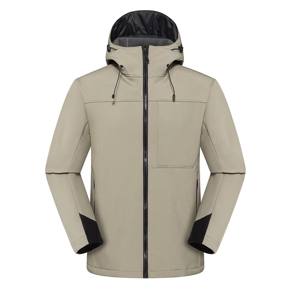 Hiking Jackets for Men Fleece Lined Softshell Hooded Jacket Waterproof Thermal Windbreaker Jackets for Men Khaki S