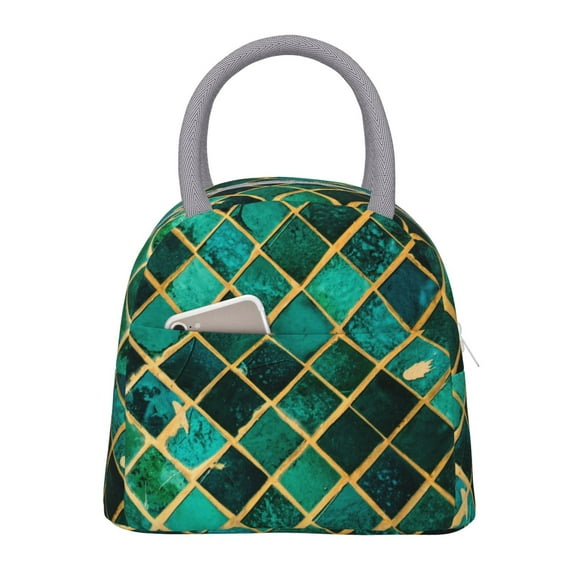 Disketp Green Mosaic Glass Bolsa Térmica para Almuerzo, Lonchera con Abertura Amplia y Gran Capacidad, Organizador Reutilizable para Mujeres, Hombres y Adultos