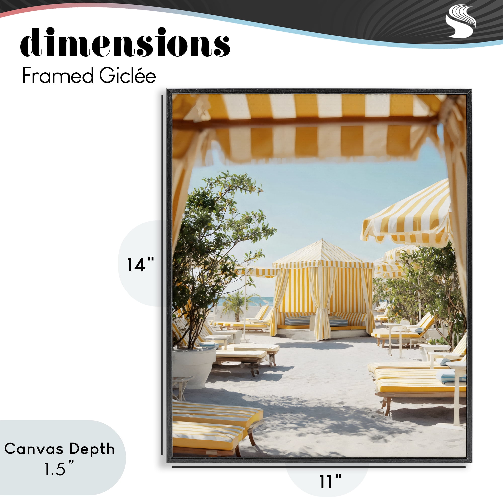 Stupell Industries Yellow Striped Beach Cabanas Black Framed Giclee Art, design by Franklyn Gregory