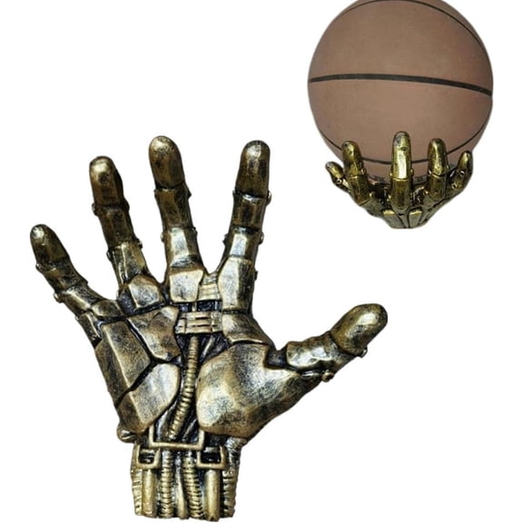 Wall Mounted Basketball Holder Rack, Mechanical Punk Hand-Shaped Sports Ball Display, Space-Saving Basketball & Soccer Wall Decor Stand for Room, Garage,Office,Industrial Style Ball Storage Organizer