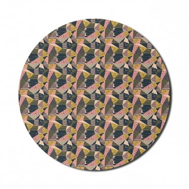 Abstract Mouse Pad for Computers, Polygonal Artwork Illustration with Flourish Ornamental Creative Shapes Print, Round Non-Slip Thick Rubber Modern Gaming Mousepad, 8" Round, Multicolor, by Ambesonne