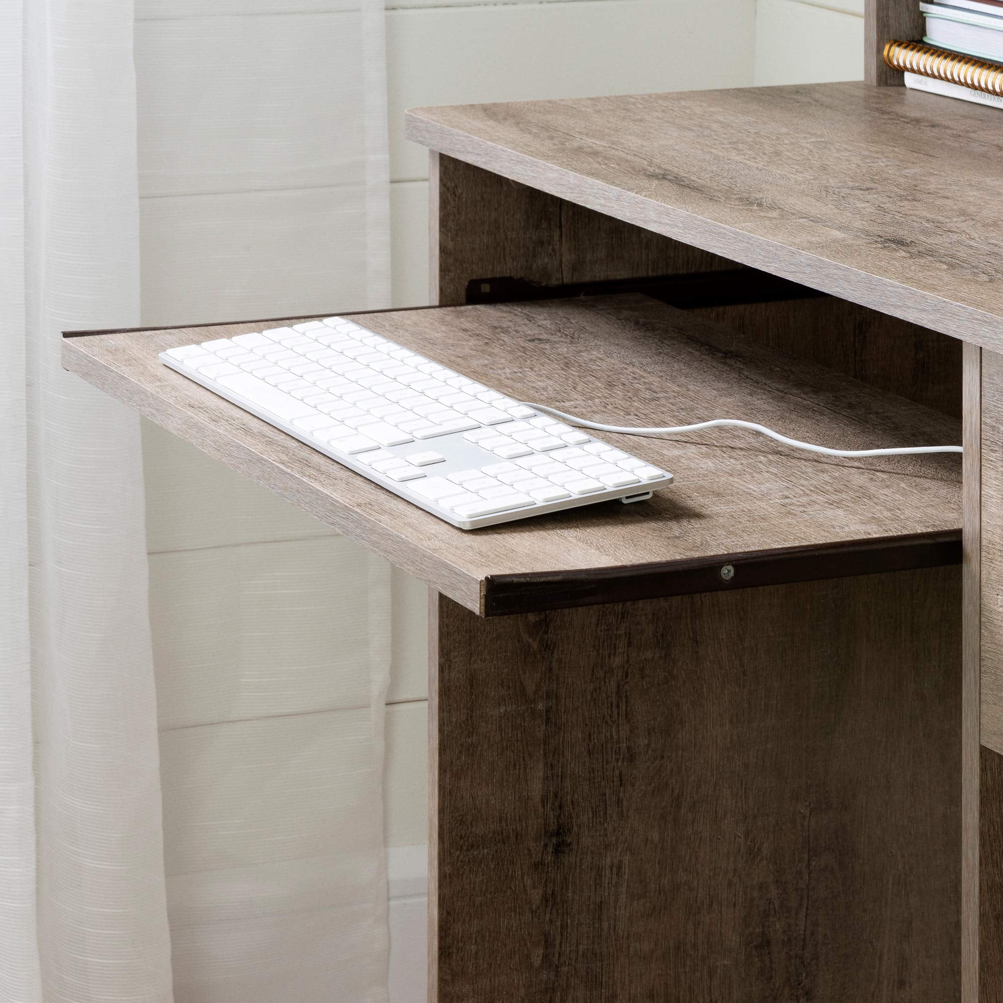 UrbanPro Contemporary Wood Desk with Keyboard Tray in Weathered Oak