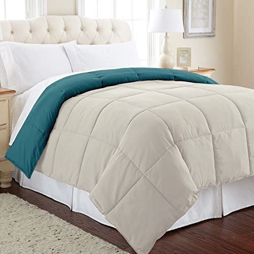 Modern Threads Reversible Blue Coral & Oatmeal All-Season Down Alternative Adult Bed Comforter, Twin