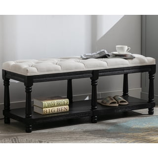 Jake Velvet Upholstered Shoe Storage Bench , Black/White - Walmart.com