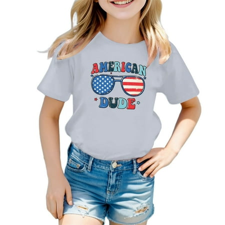 

KDFJPTH Kids Boys America Flag Shirts 4Th Of July T Shirt Girls Cotton Patriotic Tee Independence Day Clothes Toddler Tops