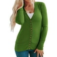 thumbnail image 1 of ziyahi Women Snap Button Blouse Front Open V-neck Cardigan Casual Solid Color Clothes Tops, Green, L, 1 of 6