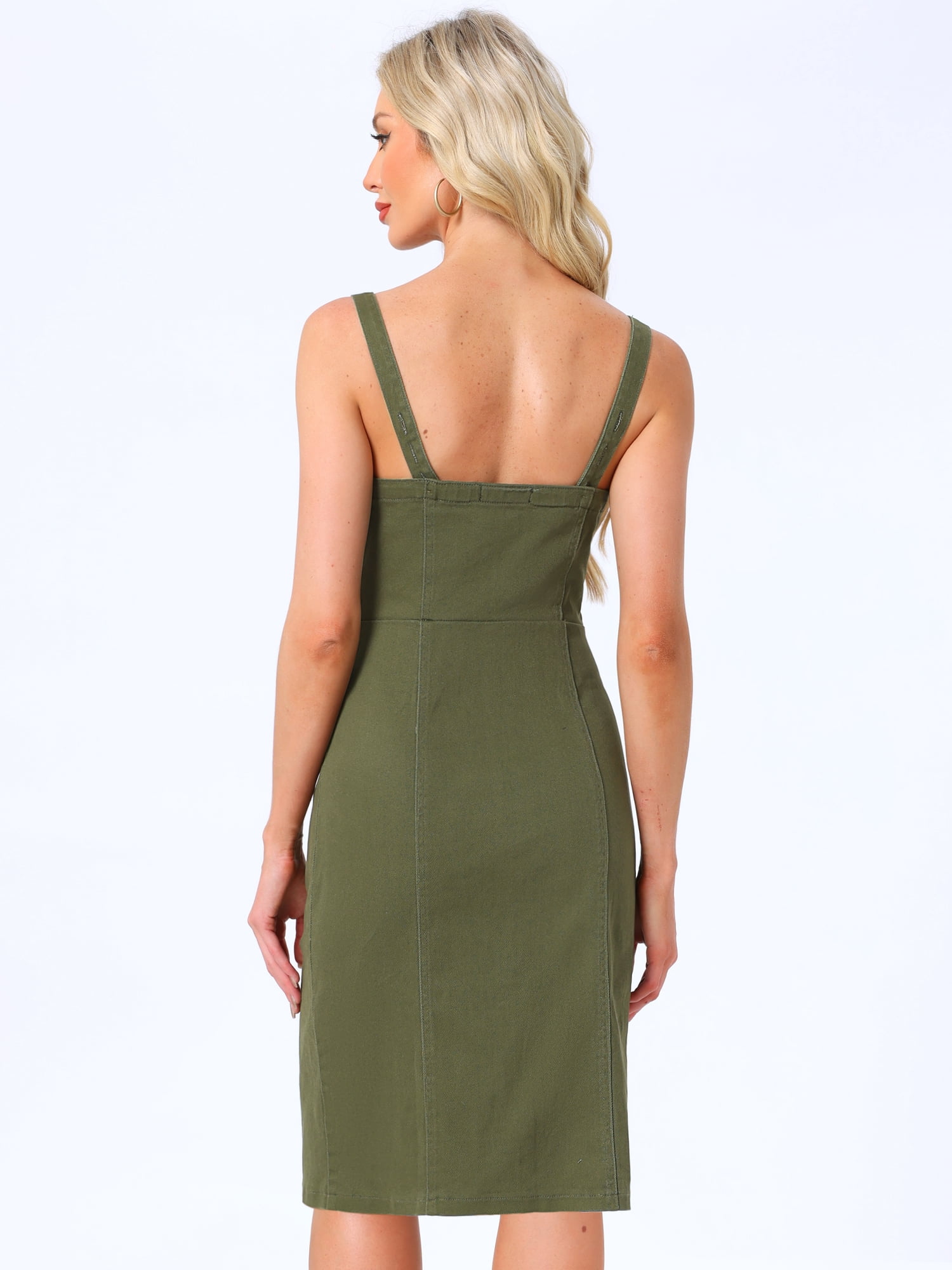 DARING DIVA Women's Button Down Sleeveless Sweetheart Neck Jean Dress S Dark Green