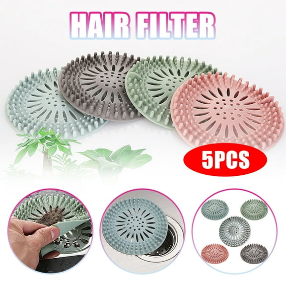 JWshufel 5PC Easy Install Hair Petcher Rubber Stopper for Shower Drains and Kitchen Sinks Stop Food and Hair Plumbing Thermoplastic Rubber Long Lasting and Convenient Use