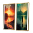 thumbnail image 3 of Designart "Glorious Sunset Viewed by Lakeside I" Landscape Lake Framed Wall Art Set Of 2 - Traditional Orange Gallery Wall Frame Set For Home Decor, 3 of 6