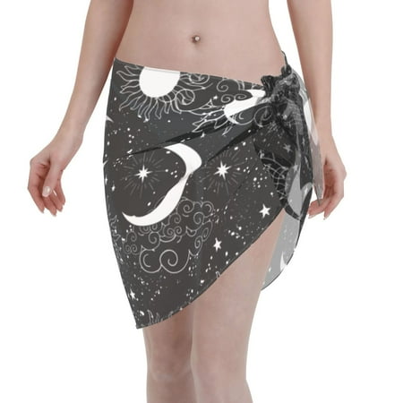 Disketp Crescent And Stars Women Swimsuit Cover Up Short Chiffon Summer Beach Sarong Bikini Wrap Skirt Bathing Suit