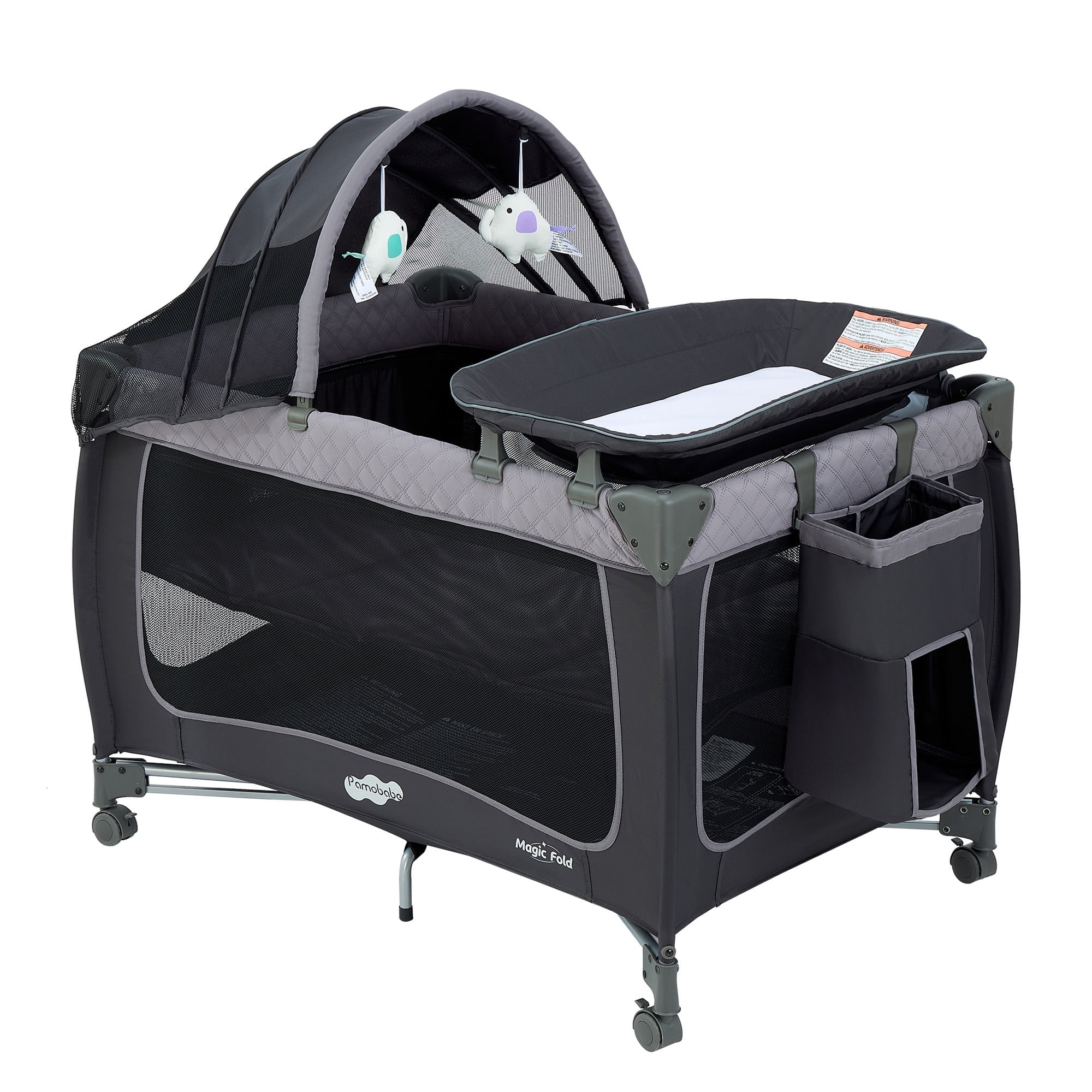 Pamo Babe Baby Playard, Magic Fold 1 Step Portable Playpen Changing Table for Newborn, Four-Panels