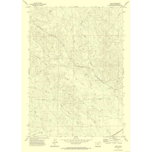 Topographical Map - Oriva Wyoming Quad - USGS 1971 - 23 x 32.23 - Vintage Wall Art