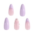 thumbnail image 2 of 24 uñas postizas cortas de color morado almendra, uñas medianas con diseños de flores francesas, uñas adhesivas para mujeres, uñas postizas acrílicas ovaladas con pegamento para arte de uñas de mujer, 2 of 5