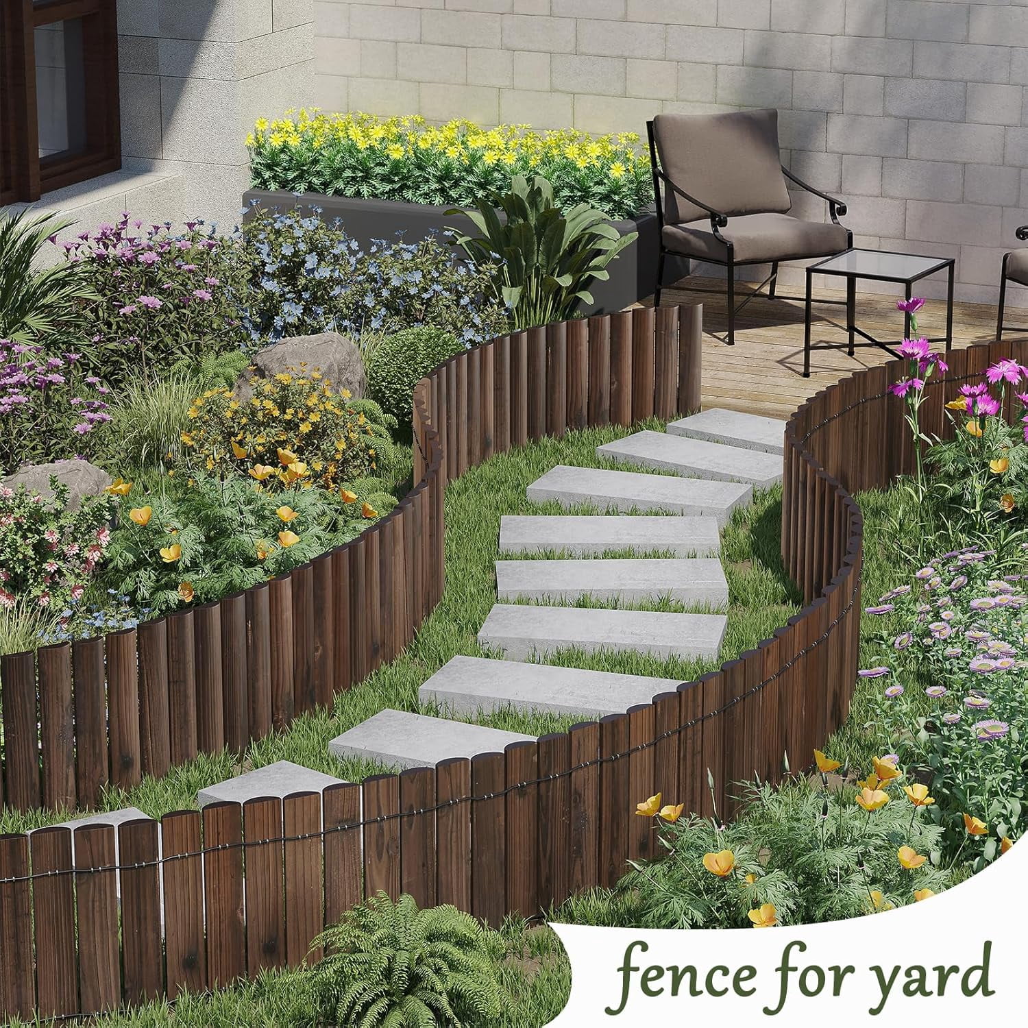 Garden Border Edging Wooden Landscape Fence Decorative Lawn Edging Flexible 15." H x 47.2" L (1PACK)