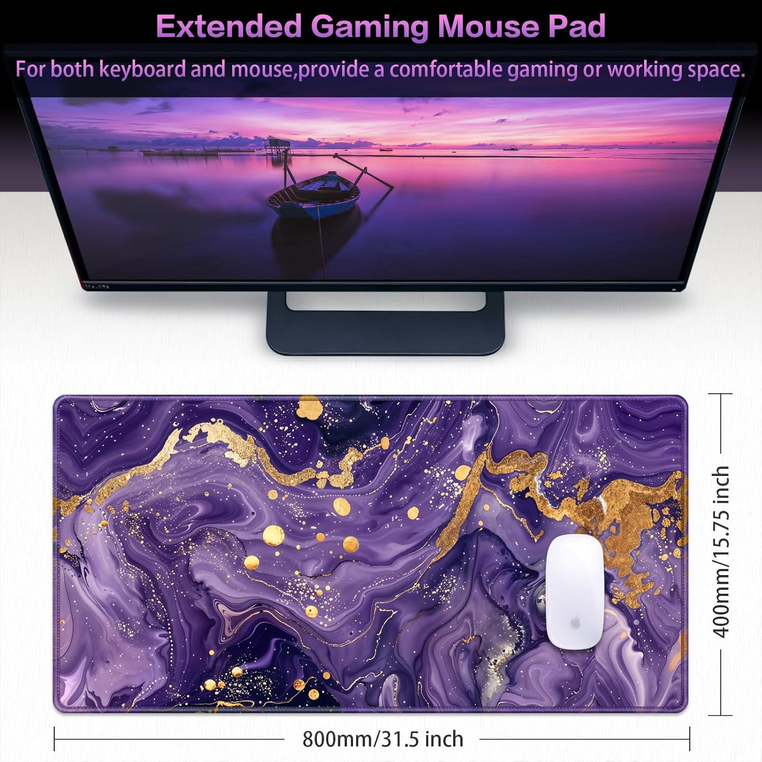 Gaming Mouse Pad, 31.5x15.7inch Large Extended Mousepad Big Computer Desk Mat for Keyboard and Mouse Full Desk Mouse Mat with Non-Slip & Rubber Base