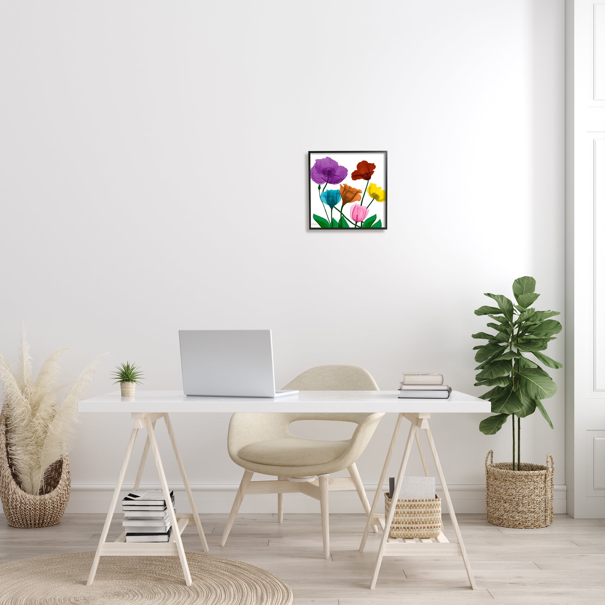Stupell Industries Bold Summer Blooming Florals Translucent Rainbow Flowers Botanical & Floral Photography Black Framed Art Print Wall Art, 12 x 12