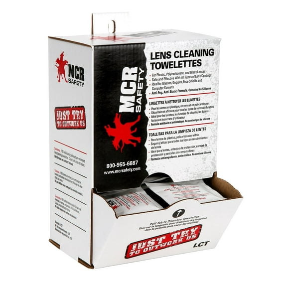 MCR Safety LCT Lens Cleaning Towelettes 100 Individually Wrapped Wipes in a Box