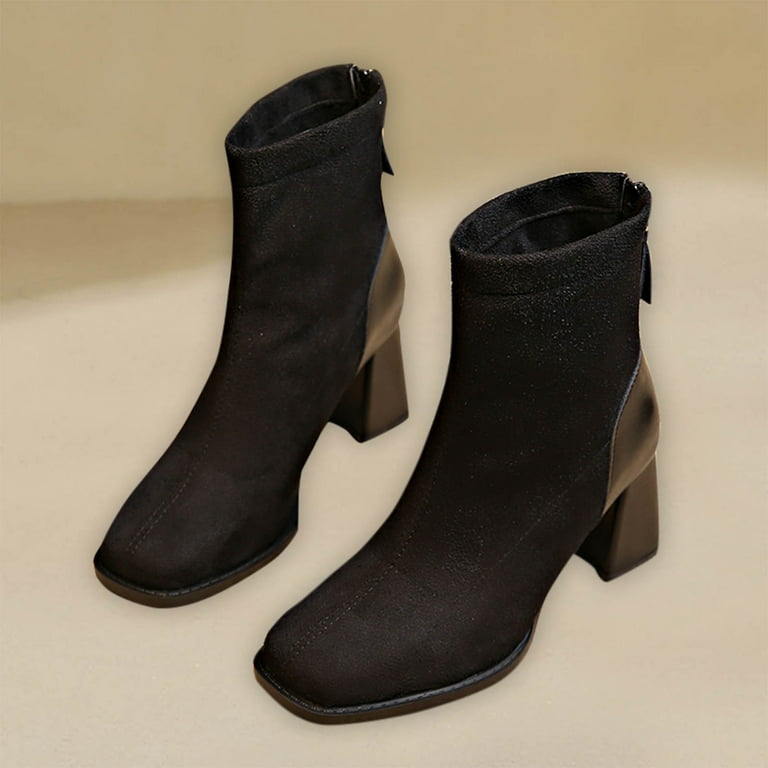 ZIZOCWA Platform Ankle Boots for Women Square Toe Square Heel Mid 