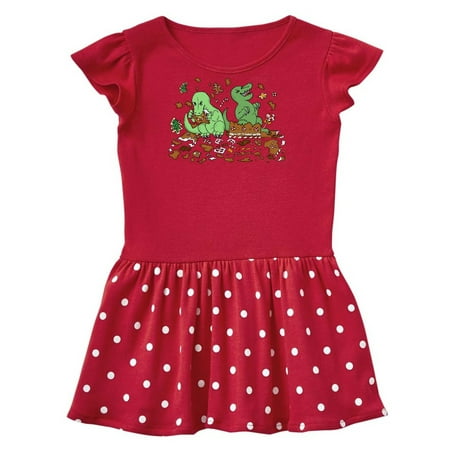 

Inktastic Tiny Dinosaurs Ruining Gingerbread House Gift Toddler Girl Dress