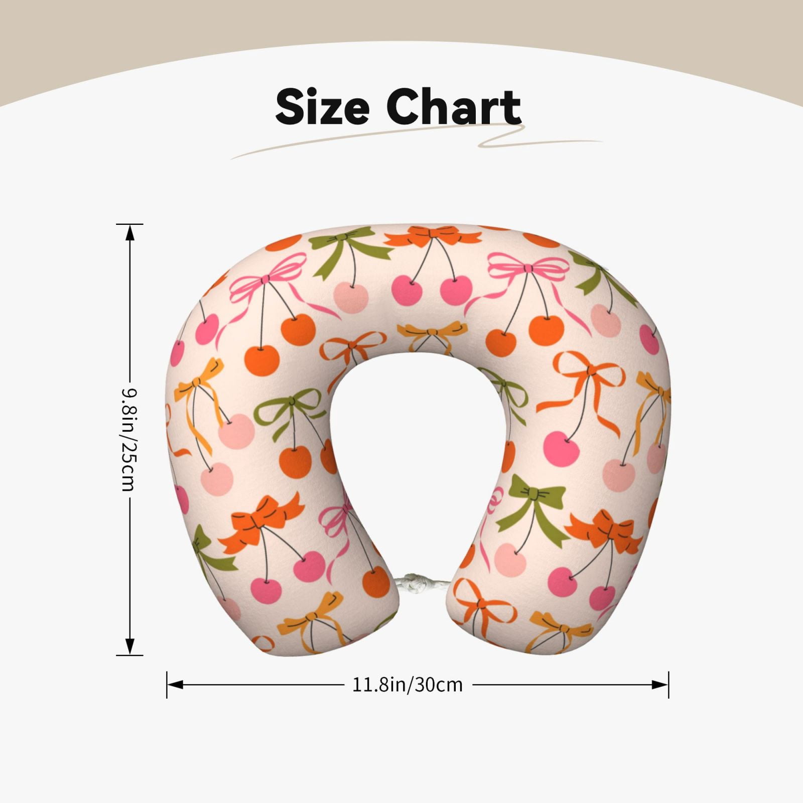 Xecao Cherries And Bows Print Memory Foam Cervical Neck Pillow Versatile U-Shaped Pillows for Home,Office,Camping,Travelling,Soft Washable Cover