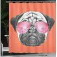 thumbnail image 3 of Ambesonne Pug Shower Curtain, Dog Portrait Sunglasses Funny, 69"Wx84"L, Dark Salmon, 3 of 4