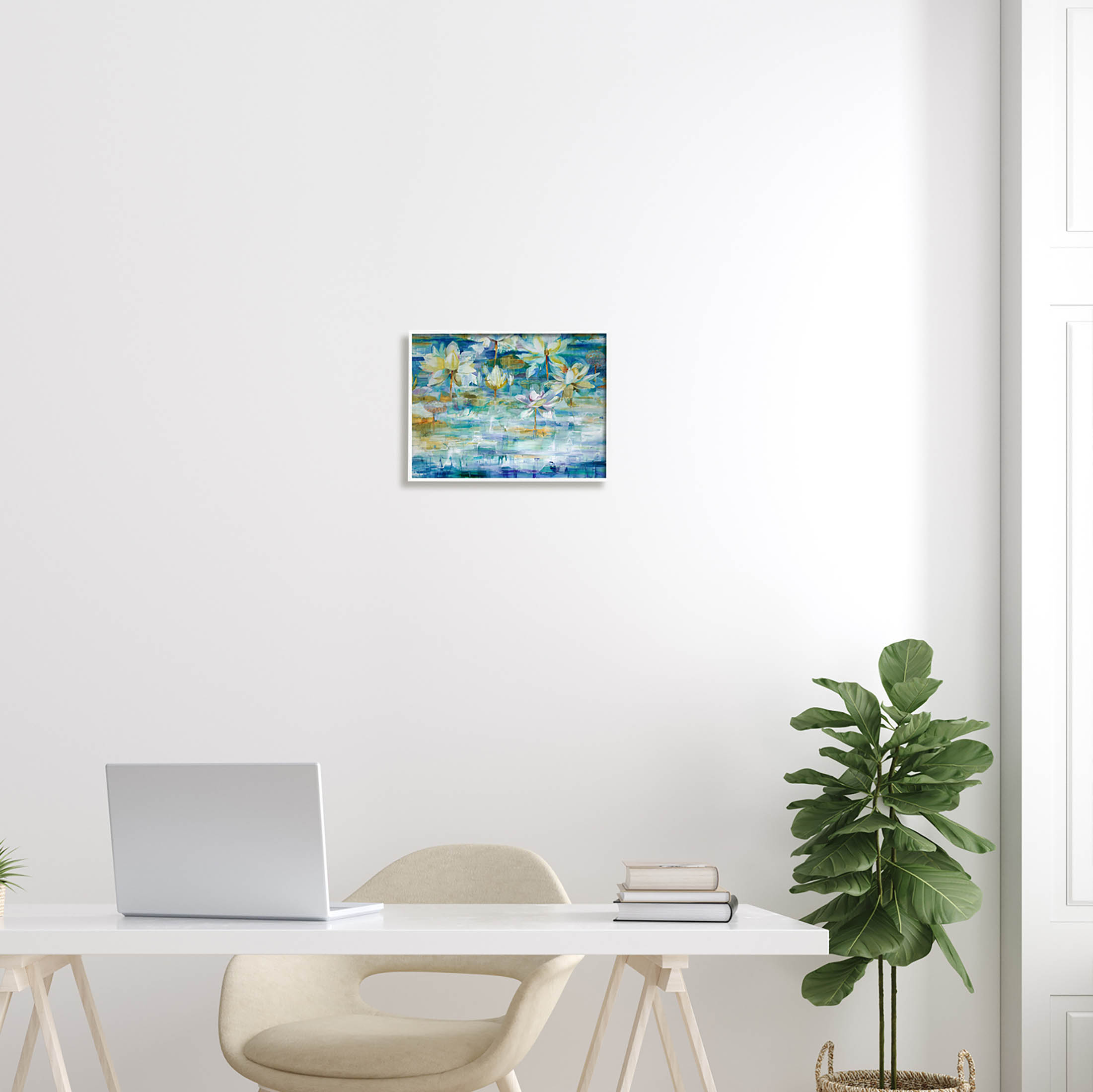 Stupell Industries Lotus Water Lilies Modern Pond Painting White Framed Art Print Wall Art, Design by Liz Jardine