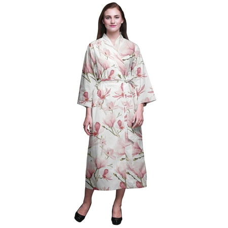 

Bimba White Floral Saucer Magnolia Printed Womens Robes Long Soft Kimono Robe Cotton Bride Getting Ready Robe Long X