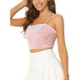 thumbnail image 4 of INSPIRE CHIC Women's Sequin Velvet Spaghetti Strap Club Party Crop Cami Top, 4 of 6