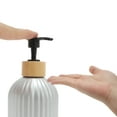 thumbnail image 3 of Unique Bargains 1 Pc Reusable Round Bottom Vertical Stripe Soap Dispenser 13.53oz Silver Tone White, 3 of 6