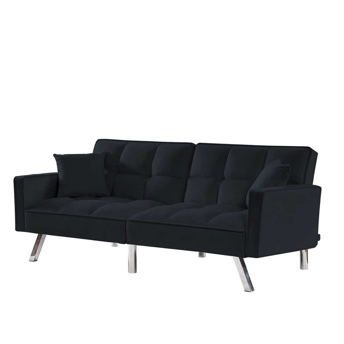 Canddidliike Modern Velvet Convertible Couch, Upholstered Loveseat Sofa Bed with 2 Pillows - Black