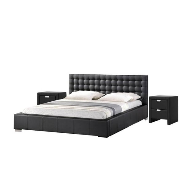 3 Piece Bedroom Set With Tufted Queen Platform Bed And Set Of 2 Nightstand In Black Walmart Com Walmart Com