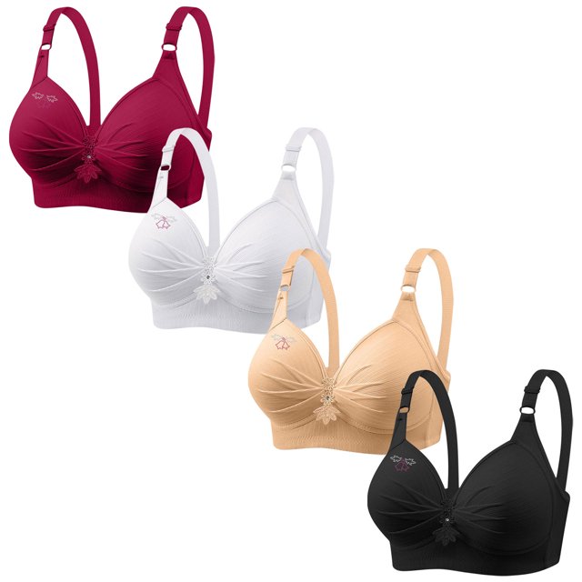 LOVZFMLL Soutiens-Gorge pour Femmes 4 Pcs Soutien-Gorge Imprimé Grande Taille Quotidien Sans Armatures Rouge L