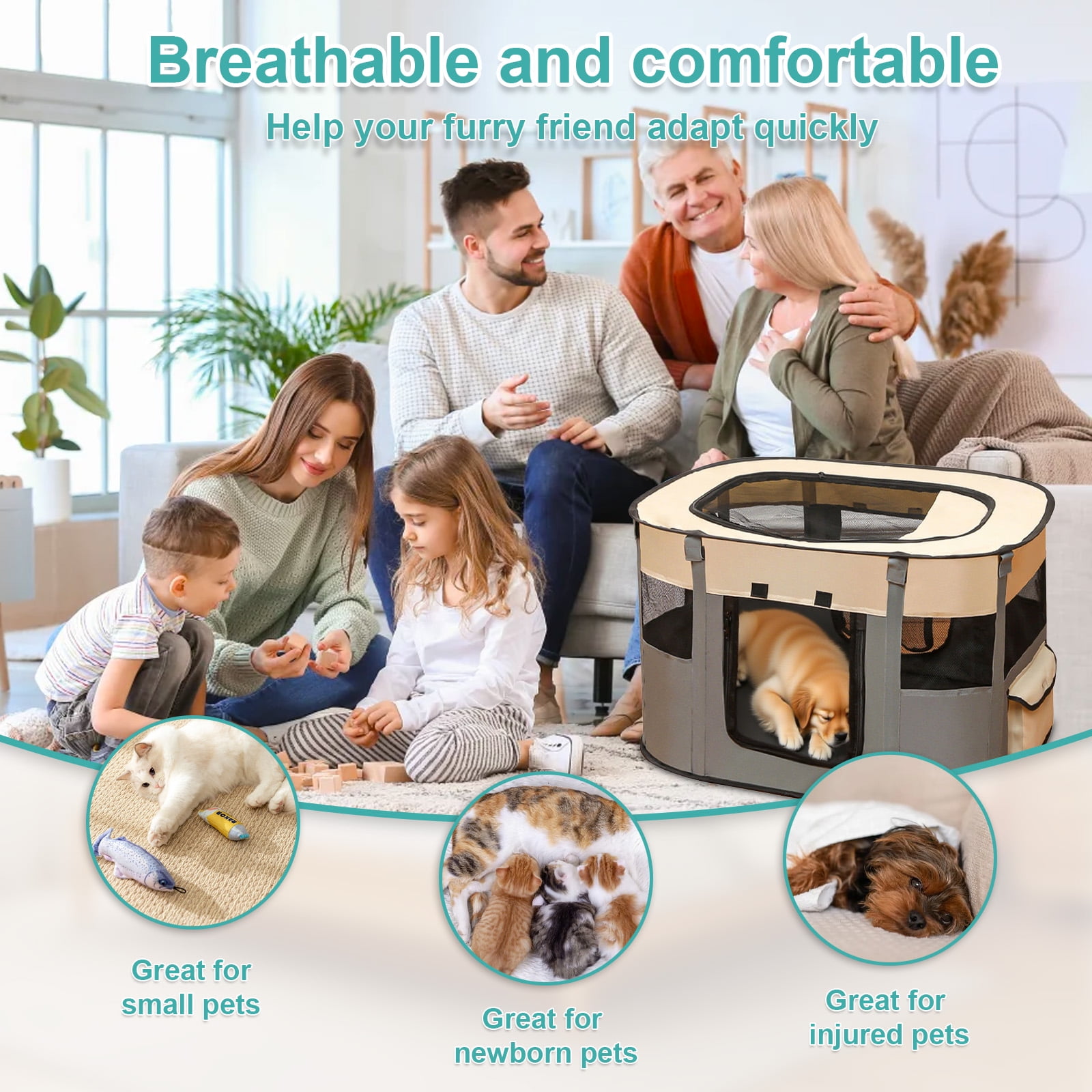 Leyeet Foldable Pet Playpen, Exercise Kennel Tent with Zipper & Side Pockets, Breathable Mesh Design Cat Playpens Pet Enclosure for Small Dogs, Cats, Indoor/Outdoor Use, 27.6"x21.7"x15.7" Grey