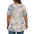 thumbnail image 4 of XADYUY Women's Plus Size Tops 4x-5x Summer Short Sleeve Tee Shirt Tops Daisy Floral Graphic Tees V Neck Shirts Dressy Casual Tunic Tops,L Gray, 4 of 4