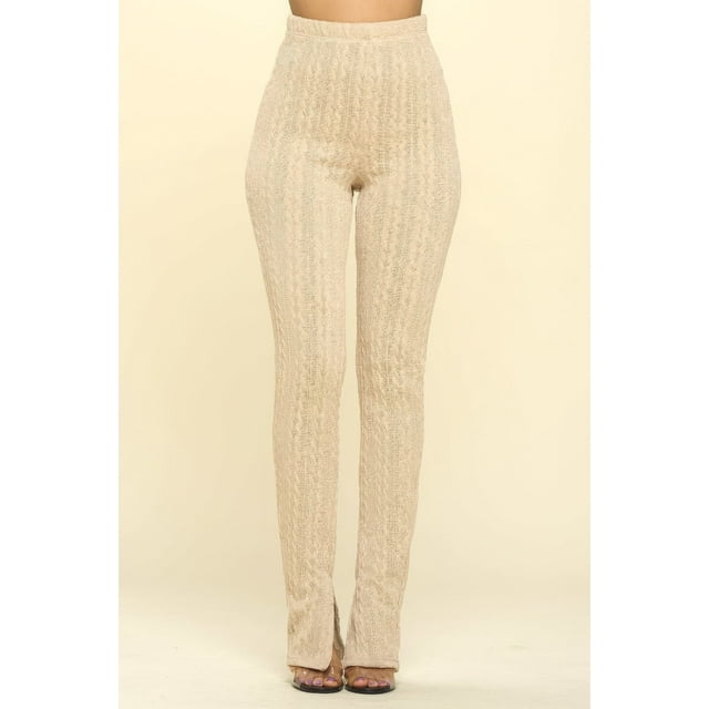 Saronite Basic Knit Full Length High Rise Leggings, Oatmeal (Women's)