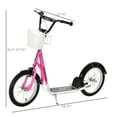 thumbnail image 3 of Youth Scooter, Kick Scooter with Adjustable Handlebars, Double Brakes, 16" Inflatable Rubber Tires, Basket, Cupholder, Pink, 3 of 5