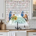 thumbnail image 6 of Birds Floral Swag Valances for Windows, Kitchen Curtains 36 Inch Length 2 Panels Set, Farmhouse Country Pink Flower Leaf Grey Plaid Short Curtains for Small Windows Rod Pocket Cafe Curtains 28"x36", 6 of 8