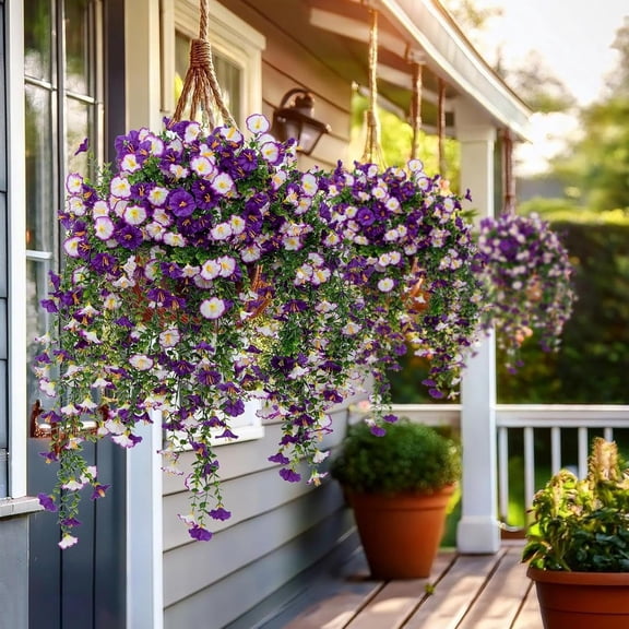 Beautynvta 1 Pc Artificial Flowers for Outdoors, Fake Morning Glory Hanging Flowers, Faux Plants Vines, Spring Summer Decor for Porch Patio Balcony Planter