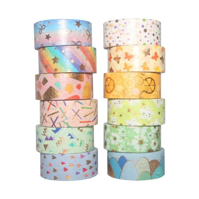 WAPETASHI 16 Rolls Washi Tape Set - Aesthetic Adhesive Tape with Gift Box, Gold Foil Decorativ Tape for Schcool Supplies, Bullet Journals