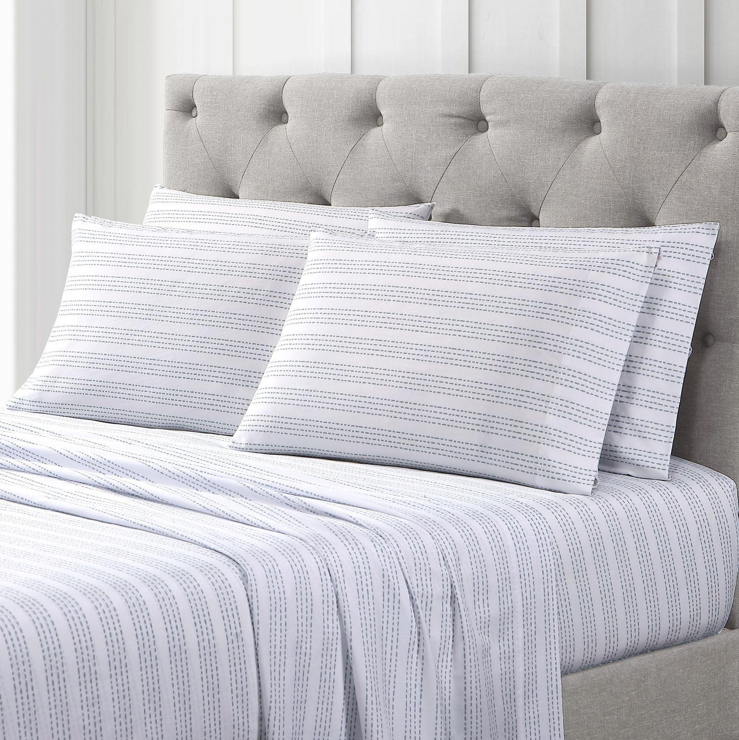 Nicole Miller Studio 6 piece Owen Printed Sheet Set, Bonus Pillowcases, Stripe